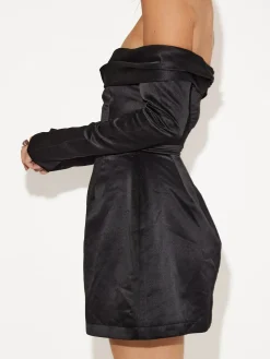 Off Shoulder Long Sleeve Overfold Mini Dress