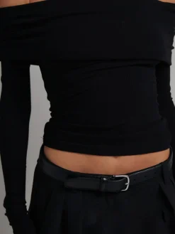 Off Shoulder Overfold Long Sleeve Crop Shirt