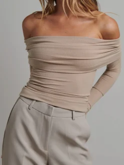 Off Shoulder Overfold Long Sleeve Crop Shirt