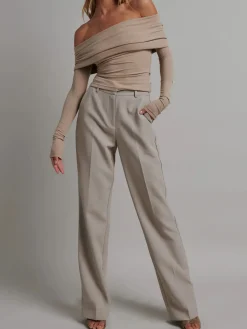 Off Shoulder Overfold Long Sleeve Crop Shirt