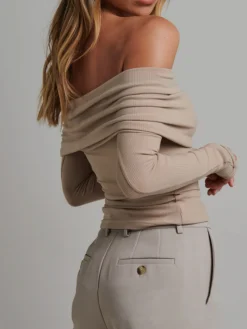 Off Shoulder Overfold Long Sleeve Crop Shirt