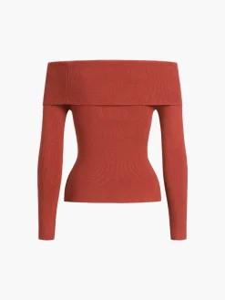 Off Shoulder Overfold Long Sleeve Knit Top