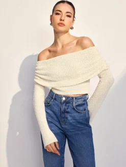 Off Shoulder Plain Knit Top