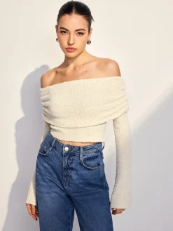 Off Shoulder Plain Knit Top