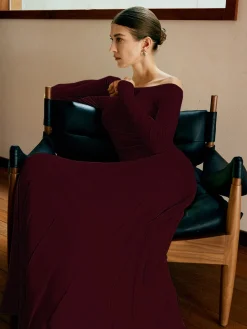 Off Shoulder Pleated  Sweater Dress