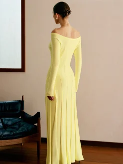 Off Shoulder Pleated  Sweater Dress