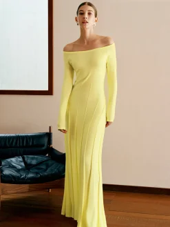 Off Shoulder Pleated  Sweater Dress