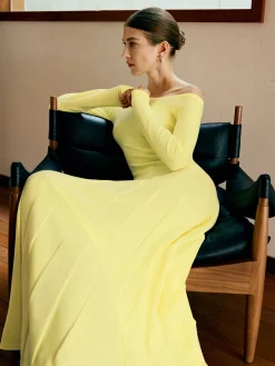 Off Shoulder Pleated  Sweater Dress