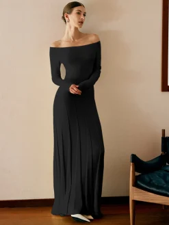 Off Shoulder Pleated  Sweater Dress