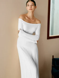 Off Shoulder Pleated  Sweater Dress