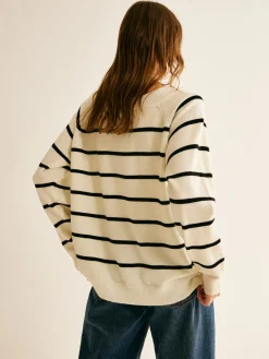 Off Shoulder Striped Pullover Sweater