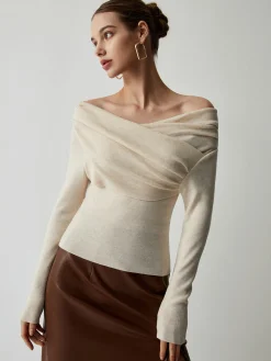 Off Shoulder Wrap Long Sleeve Knit Top
