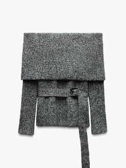 Off-Shoulder Belted Sweater