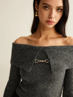 Off-Shoulder Crop Knit Top