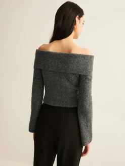 Off-Shoulder Crop Knit Top