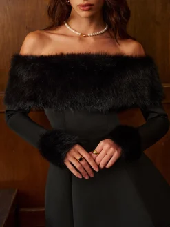 Off-Shoulder Faux Fur Short Dress