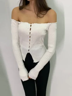 Off-Shoulder Lettuce Trim Cardigan