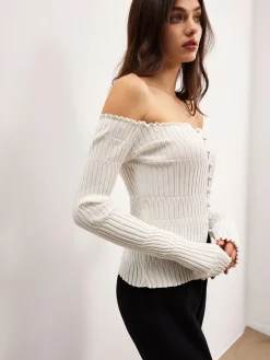 Off-Shoulder Lettuce Trim Cardigan