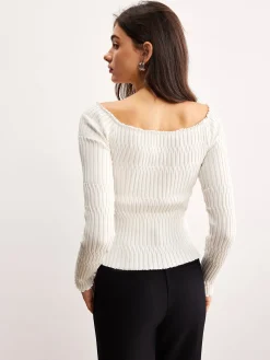 Off-Shoulder Lettuce Trim Cardigan