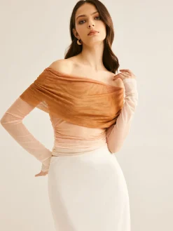 Off-Shoulder Mesh Gradient Blouse