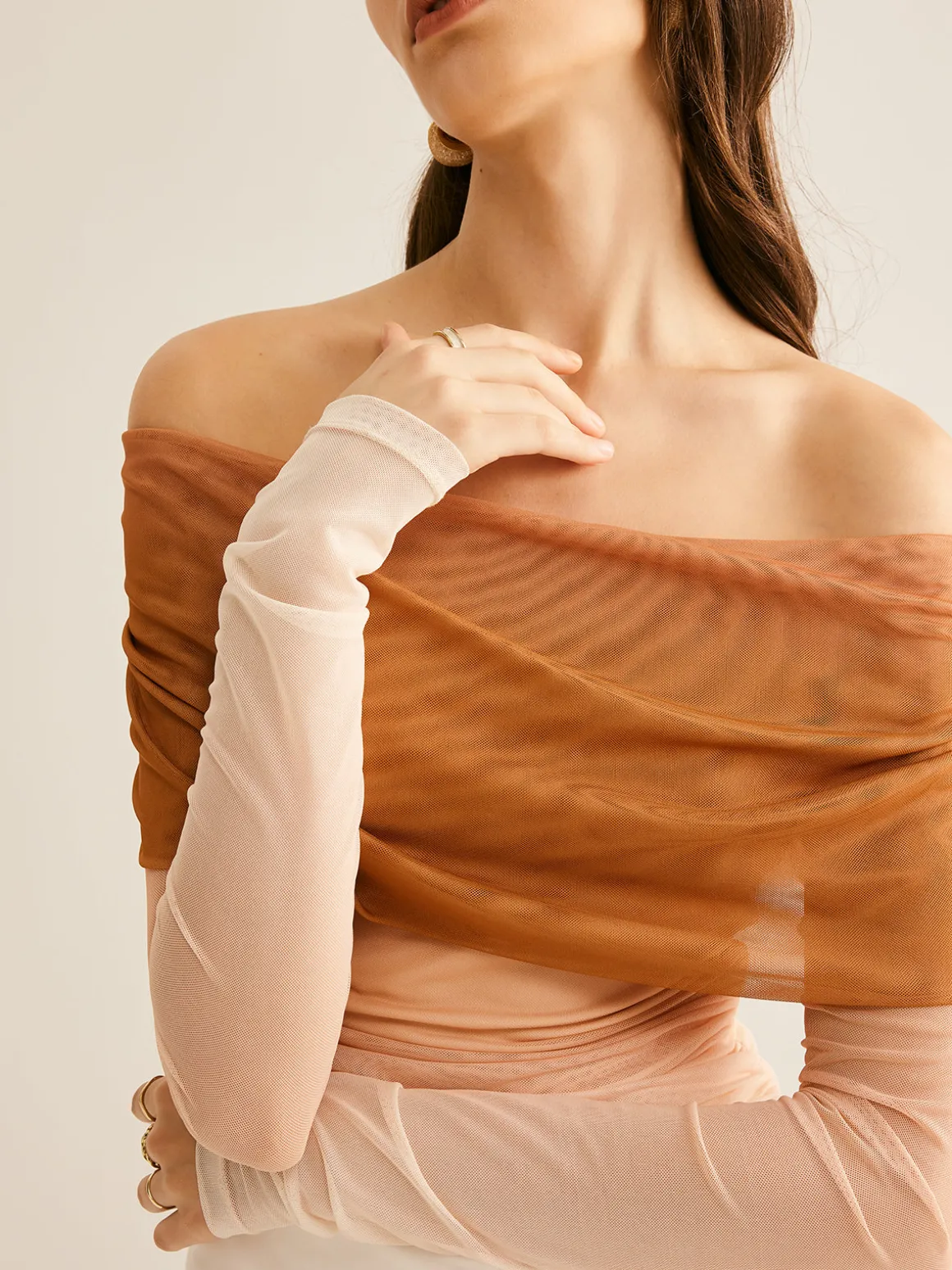 Off-Shoulder Mesh Gradient Blouse