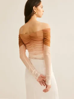 Off-Shoulder Mesh Gradient Blouse