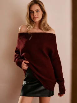 Off-Shoulder Plain Draped Sweater