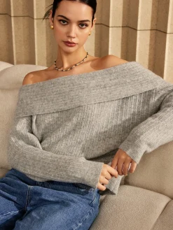 Off-Shoulder Plain Sweater