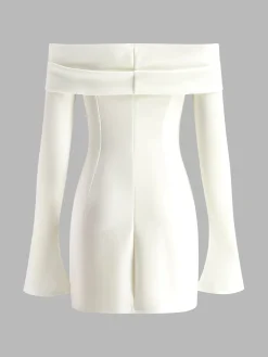 Off-Shoulder Pleated Piping Short Dress