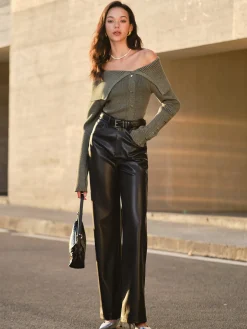 Off-Shoulder Ribbed Skinny Knit Top