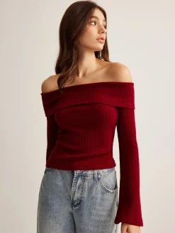 Off-Shoulder Ribbed Slim Top
