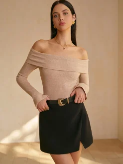 Off-Shoulder Ribbed Slim Top