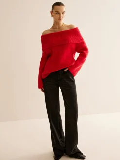 Off-Shoulder Ribbed Sweater
