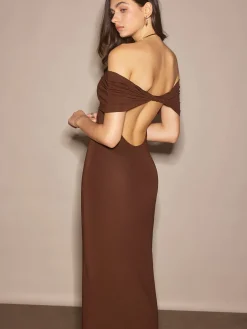 Off-Shoulder Ruched Slim Long Dress