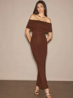 Off-Shoulder Ruched Slim Long Dress