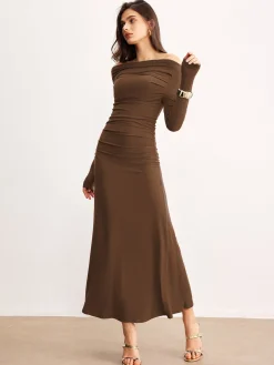 Off-Shoulder Ruffle Knit Dress