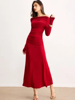 Off-Shoulder Ruffle Knit Dress