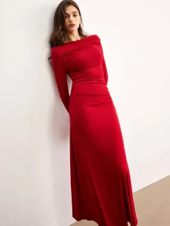 Off-Shoulder Ruffle Knit Dress