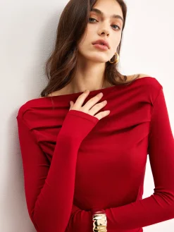 Off-Shoulder Ruffle Knit Dress