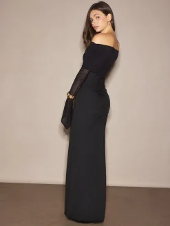 Off-Shoulder Sheer Panel Dress