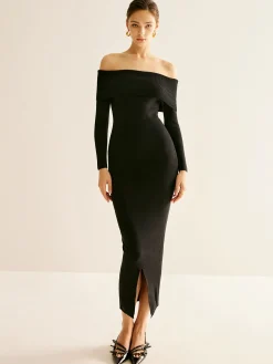 Off-Shoulder Split Sweater Dress