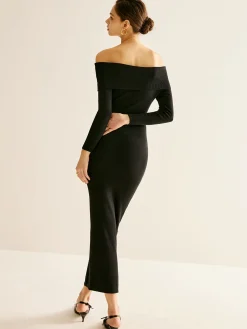 Off-Shoulder Split Sweater Dress
