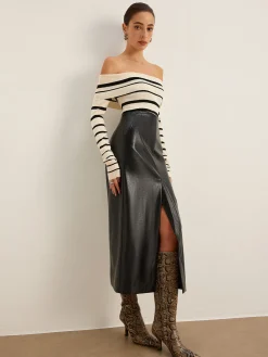 Off-Shoulder Striped Slim Sweater