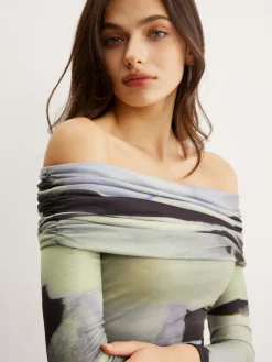 Off-Shoulder Tye Dye Printed Blouse