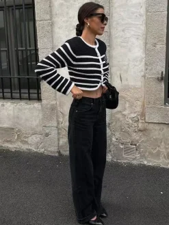 Old Money Aesthetics Stripe Cardigan
