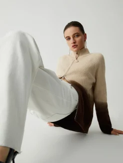 Ombre Double Zip Stand Collar Cardigan
