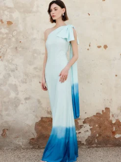 Ombre One Shoulder Long Dress