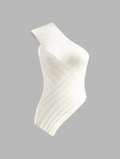 One Shoulder Asymmetrical Ribbed Tank Top