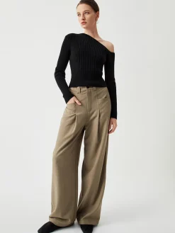 One Shoulder Long Sleeve Ribbed Pullover Sweater