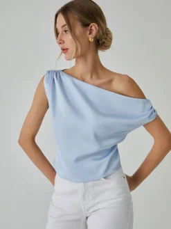 One Shoulder Off Knotted Blouse